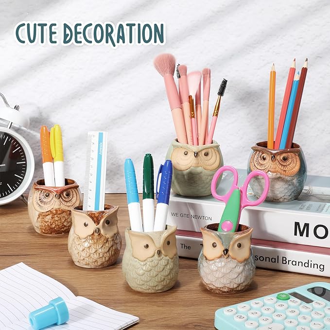 Nitial 24 Pack Owl Succulent Plant Pots Mini Small Ceramic Pots with Drainage Hole Cute Planters for Plants, Plants Not Included, Home Office Desk Garden Gift Ideas, 2 Size