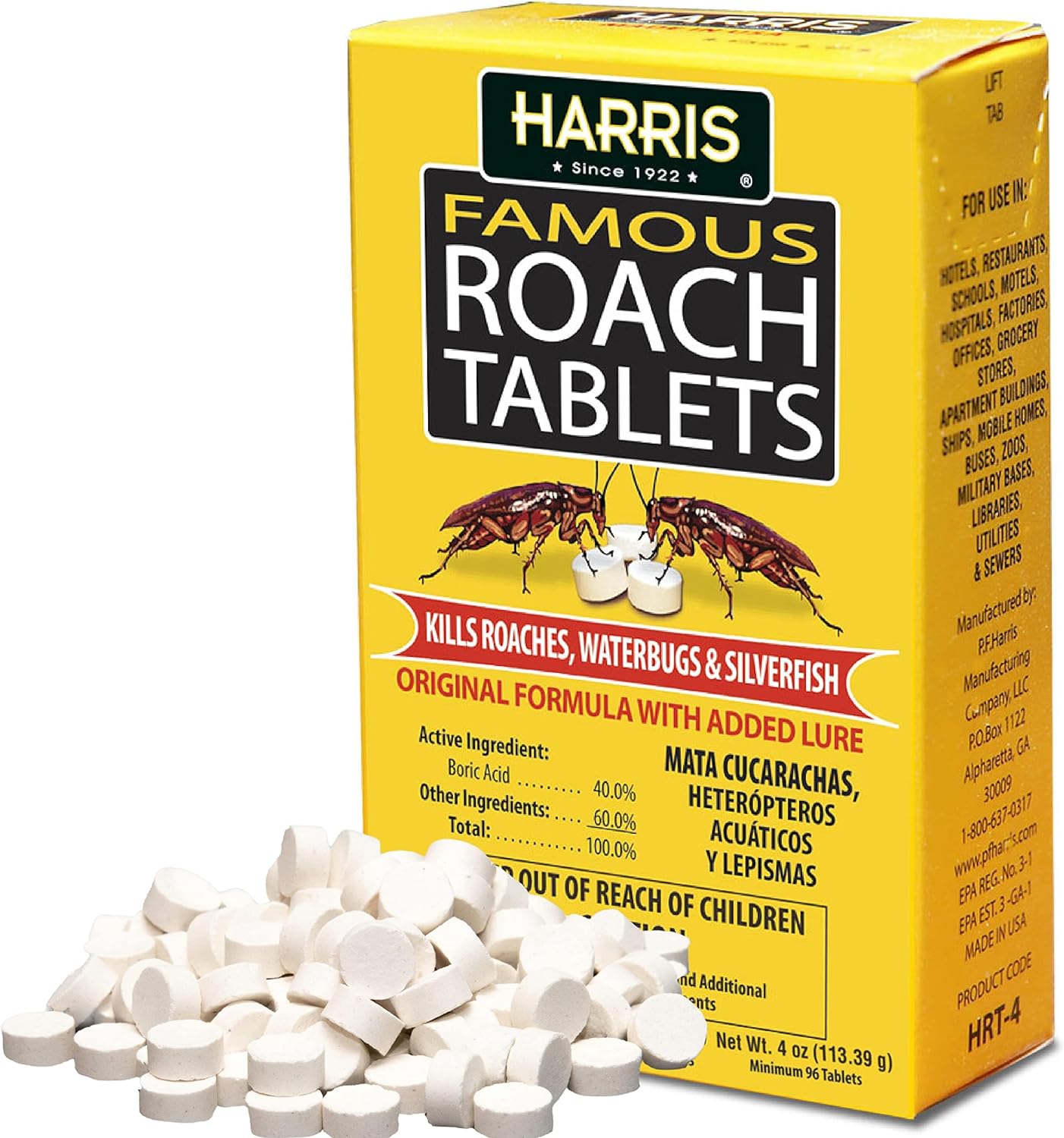 Harris Roach Tablets, Boric Acid Roach and Insects Killer with Lure, Alternative to Bait Traps (6oz, 145 Tablets), Yellow
