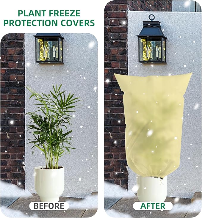 1Pcs Reusable Winter Plant Covers With Zipper Drawstring, Frost And Freeze Protection For Outdoor Potted Plants, Trees, Shrubs In Garden &(Size:23.62-31.49inch(60-80CM),Color:beige Drawstring version)