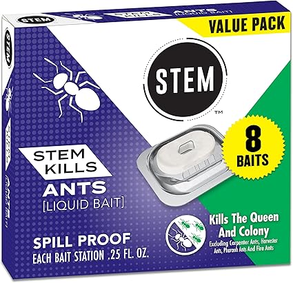 STEM Liquid Ant Baits, Kills The Queen and Colony, for Indoor Use, 8 Spill Proof Bait Stations