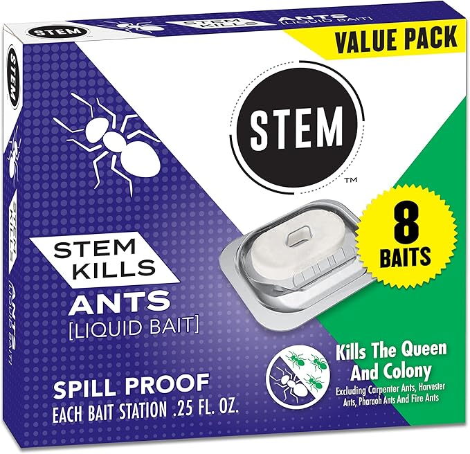 STEM Liquid Ant Baits, Kills The Queen and Colony, for Indoor Use, 8 Spill Proof Bait Stations
