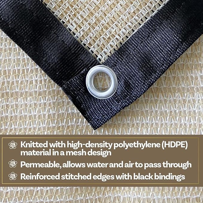 4-Pack of Posts and A Sunshade Cover for Plants – 50% Shade Cloth with Stainless-Steel Grommets for Garden Sun Shade, Greenhouse, Chicken Coop, Dog Kennel (Custom Size 6' x 6')