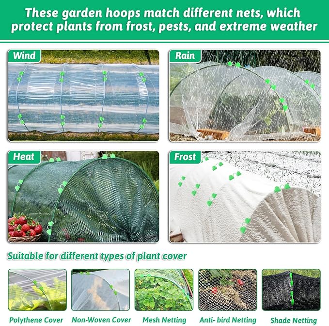 30 Pcs Garden Hoops for Raised Beds, 6mm Greenhouse Hoops Grow Tunnel Fiberglass Hoop House Kit, 6 Sets Plant Support Garden Stakes Hoops Frame for Netting Shade Cloth Row Cover Garden Supplies