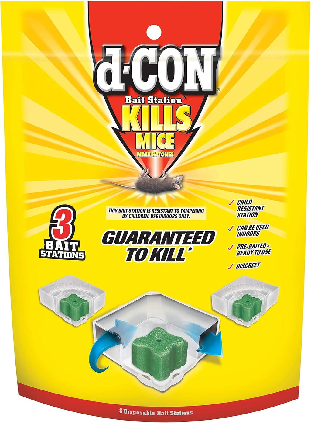 d-CON Disposable Corner Fit Mouse Poison Bait Station, 3 Bait Stations, Packaging May Vary