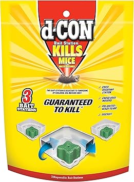 d-CON Disposable Corner Fit Mouse Poison Bait Station, 3 Bait Stations, Packaging May Vary