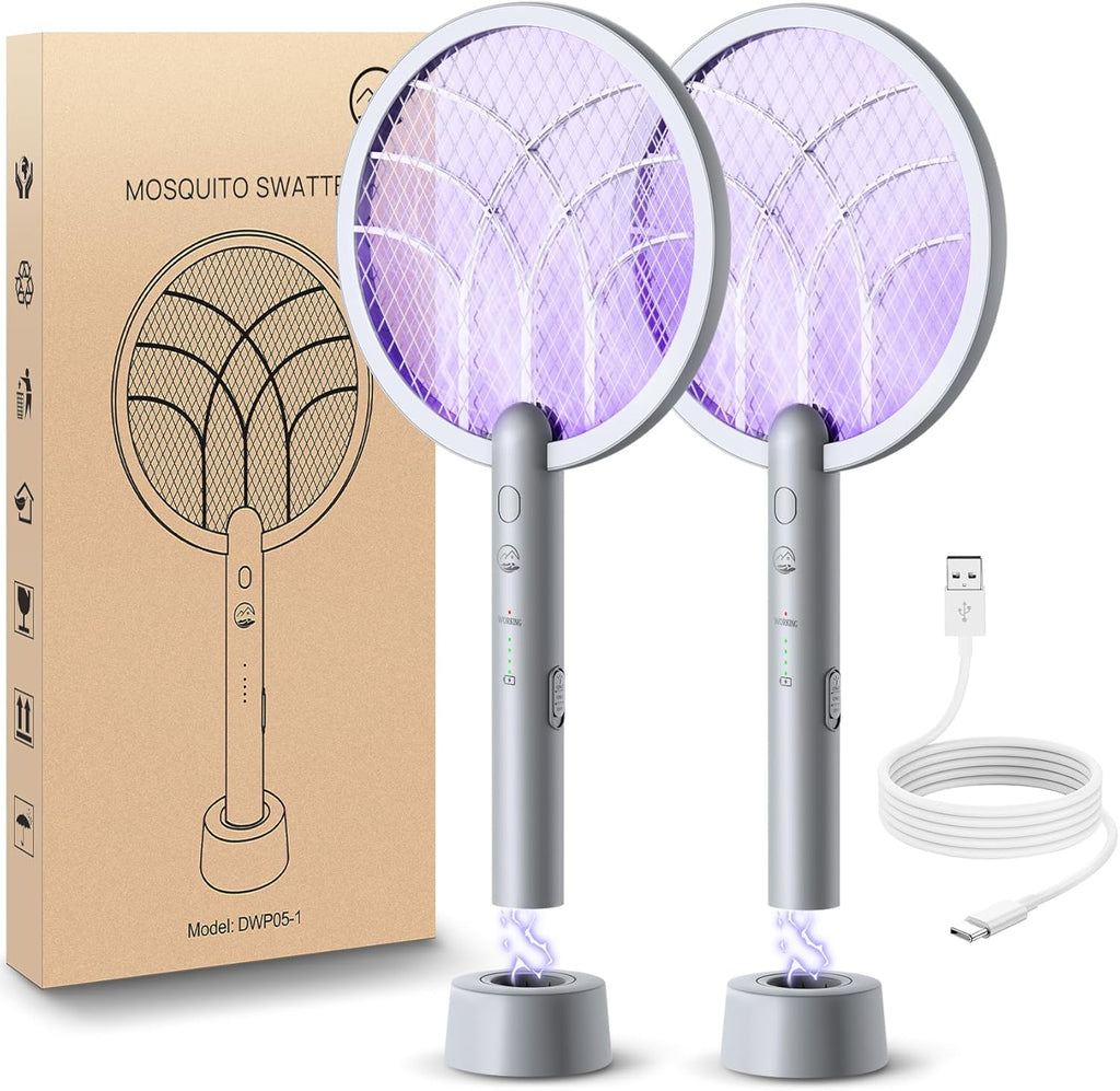 Electric Fly Swatter Racket, 4000V Bug Zapper with 1800mah Rechargeable Battery & Dual Modes, 2 in 1 Purple Mosquito Light Killer with 3-Layer Safety Mesh for Indoor Home Patio Camp(1 Pack)