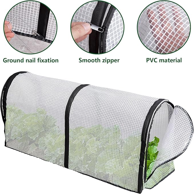 2 Pcs Garden Rows Plants Cover- Garden Beds Vegetable Rows Plant Protector- Plant Net Cage Guard Greenhouse Cover with Ground Nails for Protecting Vegetables Fruits Seedlings Flowers from Animals