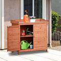 SPOFLYINN 39 Inch Outdoor Garden Horticultural Wooden Storage Cabinet Garden Potting Bench Table Planting Work Station for Indoor Outdoor Garden Storage Cabinet Orange As Shown One Size