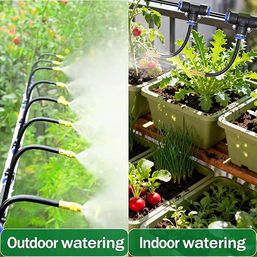 50Ft Drip Irrigation System 360°Adjustable Atomizing Copper Nozzle Irrigation System for Garden Watering System 5/16"Bendable Drip Irrigation Kit for Garden Yard Lawn Plants (50FT)