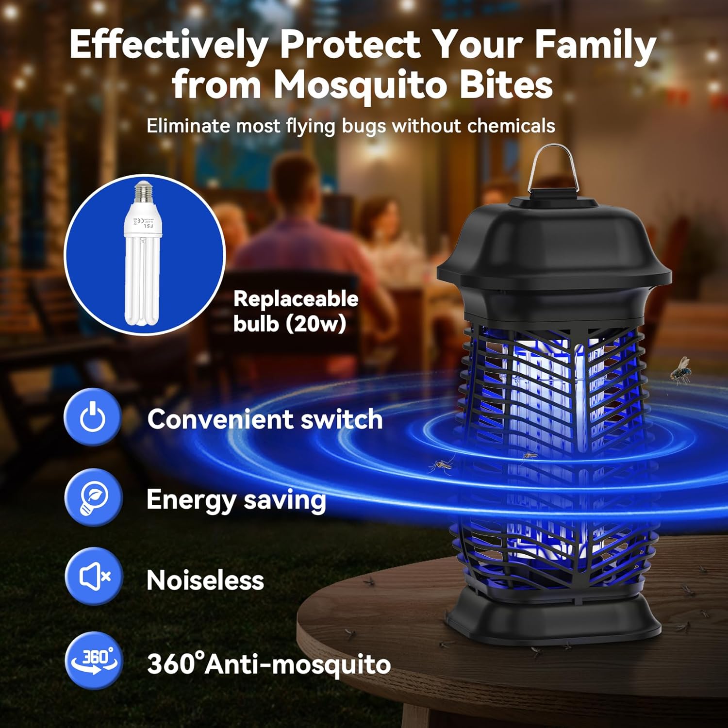 Bug Zapper, Electric Mosquito Zapper Outdoor, Fly Traps Indoor Outdoor, Flying Insects Zapper, Mosquito Killer Indoor 85-120V, 4200V, ABS Plastic Outer (Black)