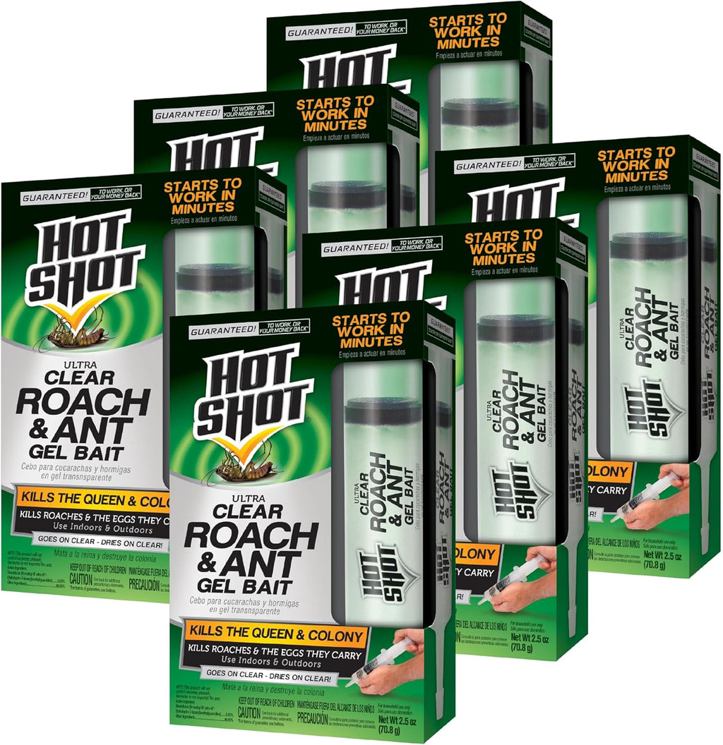 Hot Shot Ultra Clear Roach & Ant Gel Bait, 2.5 Ounces, Water-Based Gel Bait Dries Clear To Kill Roaches And Ants Indoors, Works In Minutes To Kill Queen And Entire Ant Colony, Roaches And Eggs