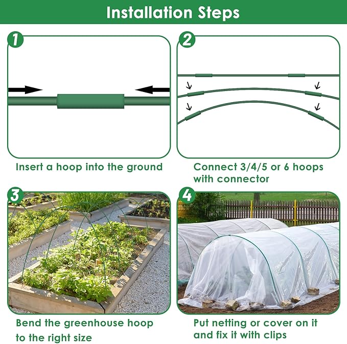 9 Sets Greenhouse Hoops for Raised Beds,45 Pcs Garden Hoops Grow Tunnel Rust-Free Fiberglass Garden Stakes Hoops, Plant Support Hoop House Kit Frame for Shade Cloth Netting Row Cover Garden Supplies