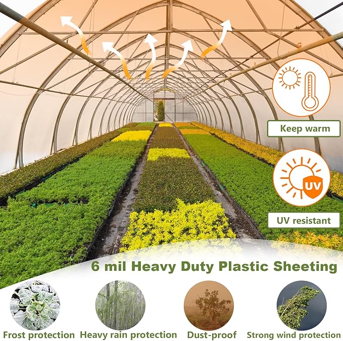 Greenhouse Plastic Sheeting, 10 x 26ft 6 mil Clear Greenhouse Film, UV Resistant Thickened Plastic Sheeting Heavy Duty, Polyethylene Green House Plastic Cover(10 x 26ft)