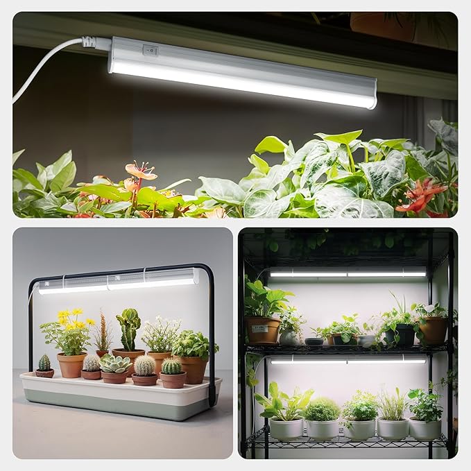 T5 LED Grow Light 1ft 20W, Full Spectrum 5000K, High PPFD Linkable Plant Light Strips for Indoor Plants, On/Off Switch, 3 Mounting Options for Seed Starting, Herbs, Shelves & Seedlings