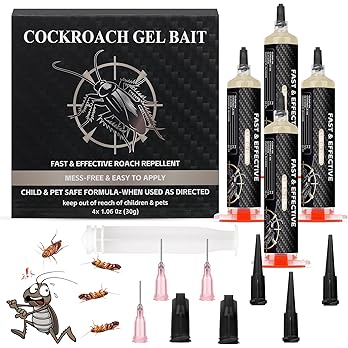 4 Tubes Cockroach Gel Bait for Home Indoor Outdoor, Powerful Roach Repellent Bait Trap Infestation Solution, Ready to Use Kitchen, Bathroom, Basement & Hidden Areas Pest Repellent