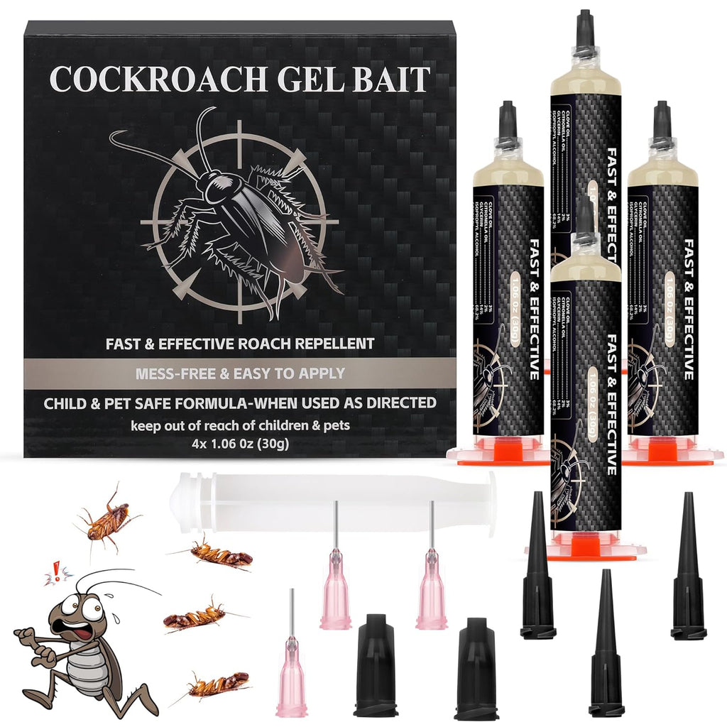 4 Tubes Cockroach Gel Bait for Home Indoor Outdoor, Powerful Roach Repellent Bait Trap Infestation Solution, Ready to Use Kitchen, Bathroom, Basement & Hidden Areas Pest Repellent