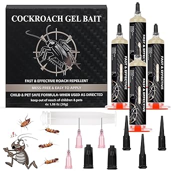4 Tubes Cockroach Gel Bait for Home Indoor Outdoor, Powerful Roach Repellent Bait Trap Infestation Solution, Ready to Use Kitchen, Bathroom, Basement & Hidden Areas Pest Repellent