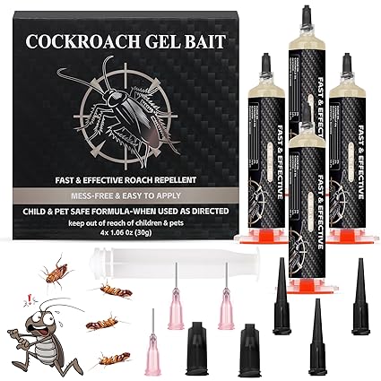 4 Tubes Cockroach Gel Bait for Home Indoor Outdoor, Powerful Roach Repellent Bait Trap Infestation Solution, Ready to Use Kitchen, Bathroom, Basement & Hidden Areas Pest Repellent