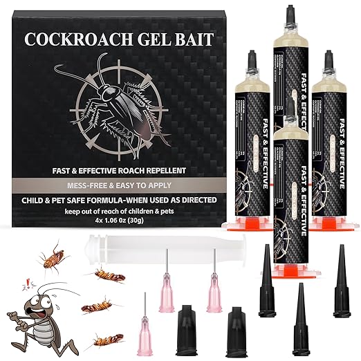 4 Tubes Cockroach Gel Bait for Home Indoor Outdoor, Powerful Roach Repellent Bait Trap Infestation Solution, Ready to Use Kitchen, Bathroom, Basement & Hidden Areas Pest Repellent