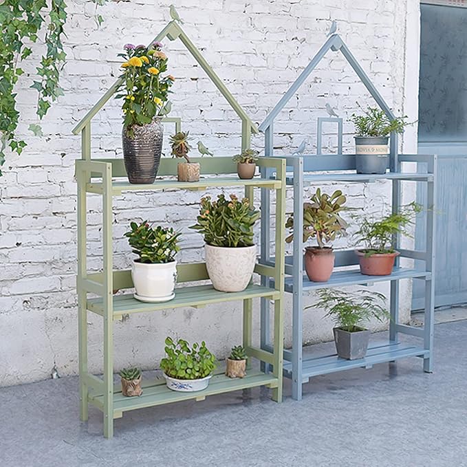 Outdoor Garden Storage Cabinet, 3-Tier Plant Shelves, Potting Bench Table, Workstation Shed with Tabletop for Patio