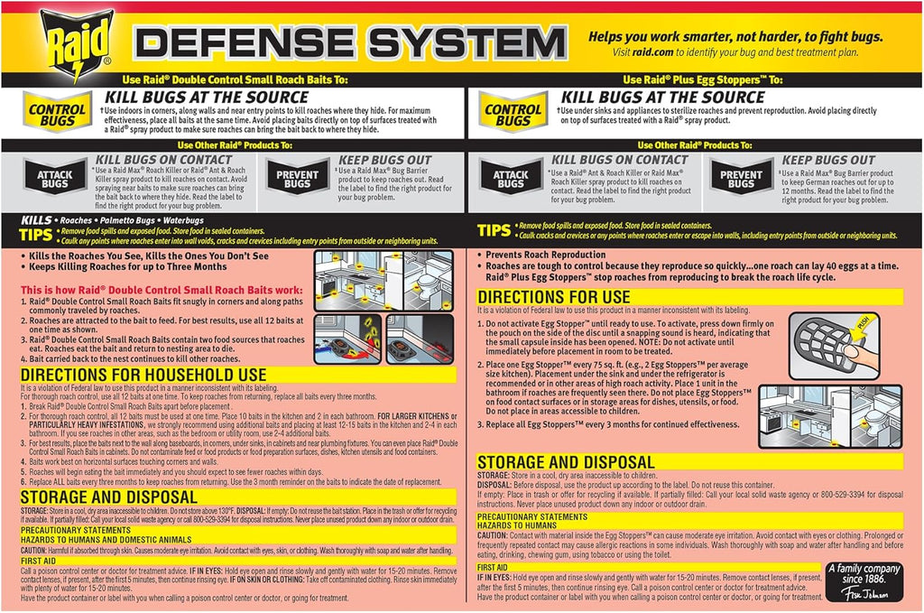 Raid Double Control Small Roach Baits, Plus Egg Stoppers, Child Resistant, For Indoor Use, Kills Roaches for 3 Months, 12 Count