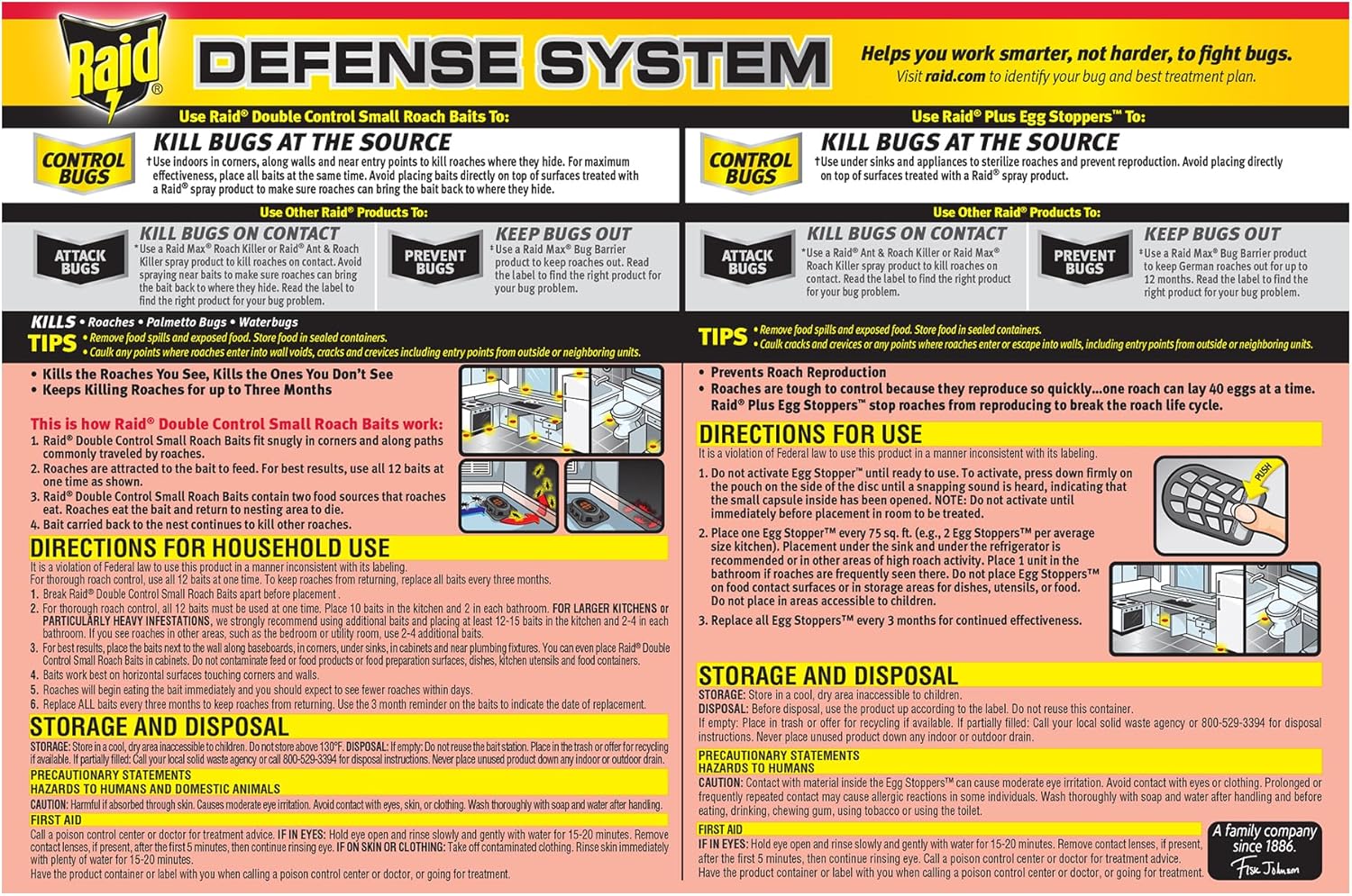 Raid Double Control Small Roach Baits, Plus Egg Stoppers, Child Resistant, For Indoor Use, Kills Roaches for 3 Months, 12 Count