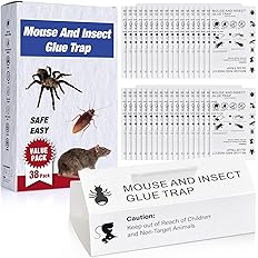 Mouse & Bugs Roach Spider Insect Traps, 38 Pack Glue Traps for Mice Ant Snake Rats, Sticky Pest Control Adhesive Tray for Catching, Sesame Oil Scent Non Toxic Pre-Baited Glue Boards Indoor Home
