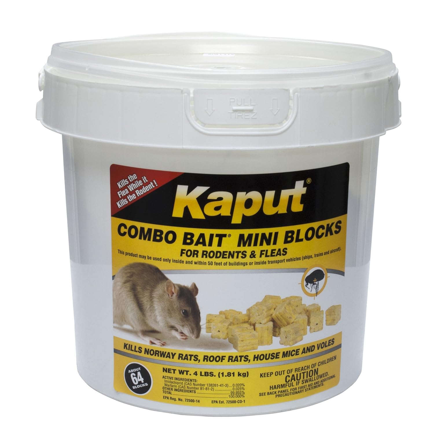 Kaput Combo Bait Mini Blocks, Rodent Bait for Mice & Rats, Warfarin Vole Killer for Indoor/Perimeter Use, Kills Rodents with Consistent Feeding - Ideal for Homes, Farms & Transport Areas (4 lbs)
