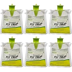 Glovv Fly Traps Outdoor Hanging with Bait, 6 Pack Disposable Flies Bags Hunter Ranch Trap, Control Bug Catcher Killer Repellent for Stable Horse Barn & Farm