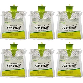 Glovv Fly Traps Outdoor Hanging with Bait, 6 Pack Disposable Flies Bags Hunter Ranch Trap, Control Bug Catcher Killer Repellent for Stable Horse Barn & Farm