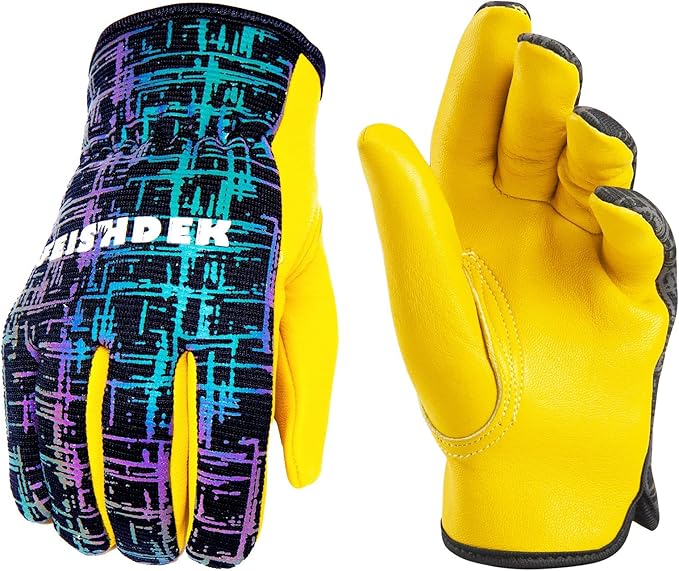 Kids Genuine Leather Work Gloves, Kids Gardening Work Gloves, Safety Glove, Reflective, Breathable Design, Perfect for Children Gardening, Yard Work, Outdoor (Large, Black, 6-7 Years Old)