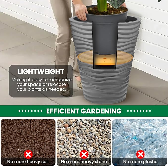 2-Pack Round Planter Insert - Plant Pot Insert with Drainage Holes, Use Less Potting Soil, Planter Accessories for Indoor & Outdoor Use (18 inch)