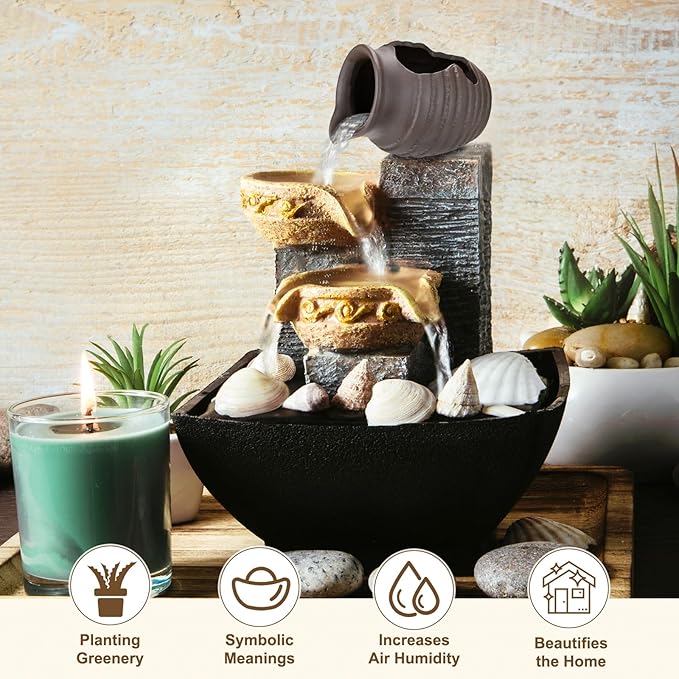 Ceramic Garden Fountain Spitter, Clay Pot Ecological Tank for Pond/Backyard Water Feature/Cave Waterfall/Landscaping, DIY Water Flow Jar Hydroponic Vase [5.5in, Vintage Brown]