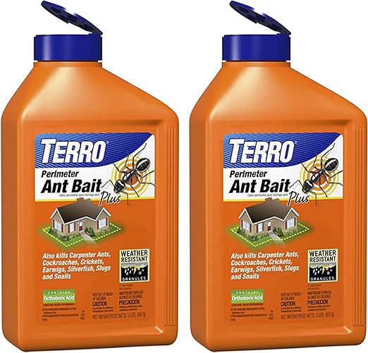 TERRO T2600 Perimeter Outdoor Ant Bait Plus - Attracts and Kills Carpenter Ants, Roaches, Crickets, Earwigs, Silverfish, Slugs and Snails - 2 Pack, 4Lbs