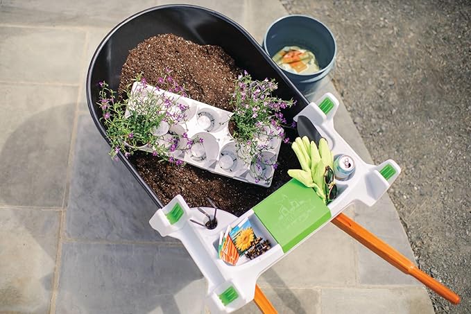 The Burro Buddy, USA Made Lawn/Garden Tray for All 4-6 cu. ft. wheelbarrows. Holds rake, Shovel, Short Handle Tools, Drinks & Water Tight Storage for Phone. Wheelbarrow not Included. Great Gift!