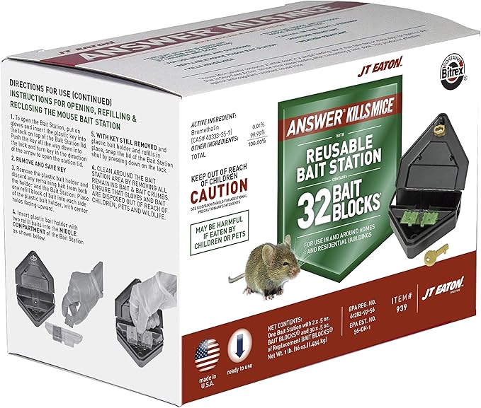 Answer Kills Mice with Reusable Mouse Bait Station and 32 Bait Blocks – Effective Rodent Control Solution for Indoor & Outdoor Use