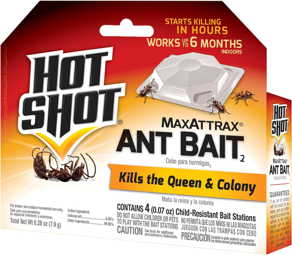 Hot Shot MaxAttrax Ant Bait 8 Count, Child-Resistant Bait Stations