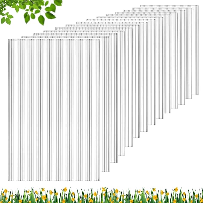 DGSL 14 Pcs Polycarbonate Greenhouse Panels, 6' x 2' x 0.24'' Twin-Wall Panels, Polycarbonate Sheet for All Weather Outdoor Garden and Greenhouse Covering