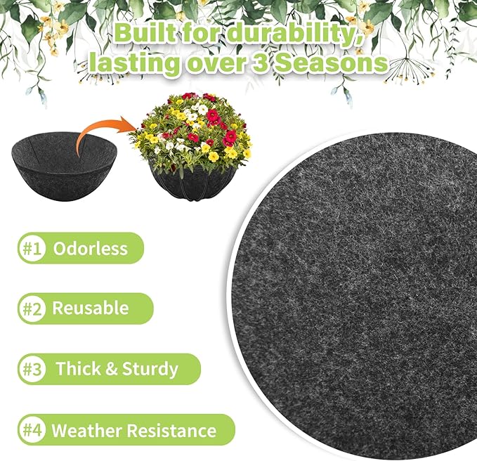 Riare 16x80 Inch Black Felt Planter Liner Roll- 2 Rolls Non-Woven Fabric Planter Liner for Outdoor Plants, Coco Liner Roll Alternative Basket Planter Liner for Planters Hanging Basket Window Box