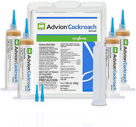 Advion Cockroach Gel Bait, 4 Tubes x 30-Grams, 1 Plunger and 2 Tips, Indoor and Outdoor Use, Roach Killer Gel for American, German and Other Major Cockroach Species (2 Pack)