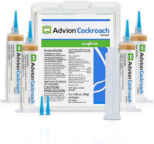 Advion Cockroach Gel Bait, 4 Tubes x 30-Grams, 1 Plunger and 2 Tips, Indoor and Outdoor Use, Roach Killer Gel for American, German and Other Major Cockroach Species (2 Pack)