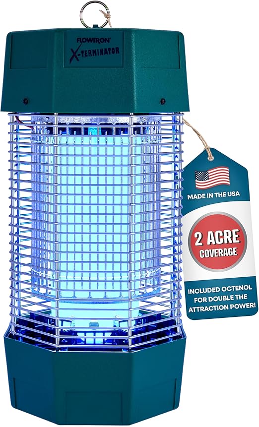 Flowtron Electric Bug Zapper 2 Acres Outdoor Insect Control with Dual Lure Method, 120W UV Light & Octenol Attractant for Fly & Mosquito, 5600V Kill Grid, Made in USA