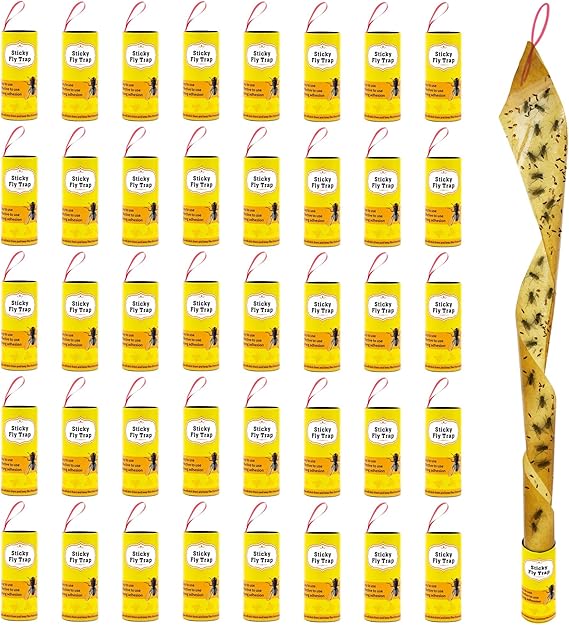 40 Pack Sticky Fly Trap Indoor, Fly Traps Outdoor Hanging, Fruit Fly Trap, Fly Strips Fly Tape Fly Killer Fly Catcher Fly Paper Fly Ribbon, Flying Insect Trap for Bug, Gnat, Insect, Mosquito