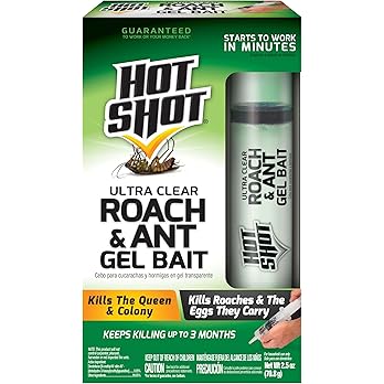 Hot Shot Ultra Clear Roach & Ant Gel Bait, 2.5 Ounces, Water-Based Gel Bait Dries Clear To Kill Roaches And Ants Indoors, Works In Minutes To Kill Queen And Entire Ant Colony, Roaches And Eggs