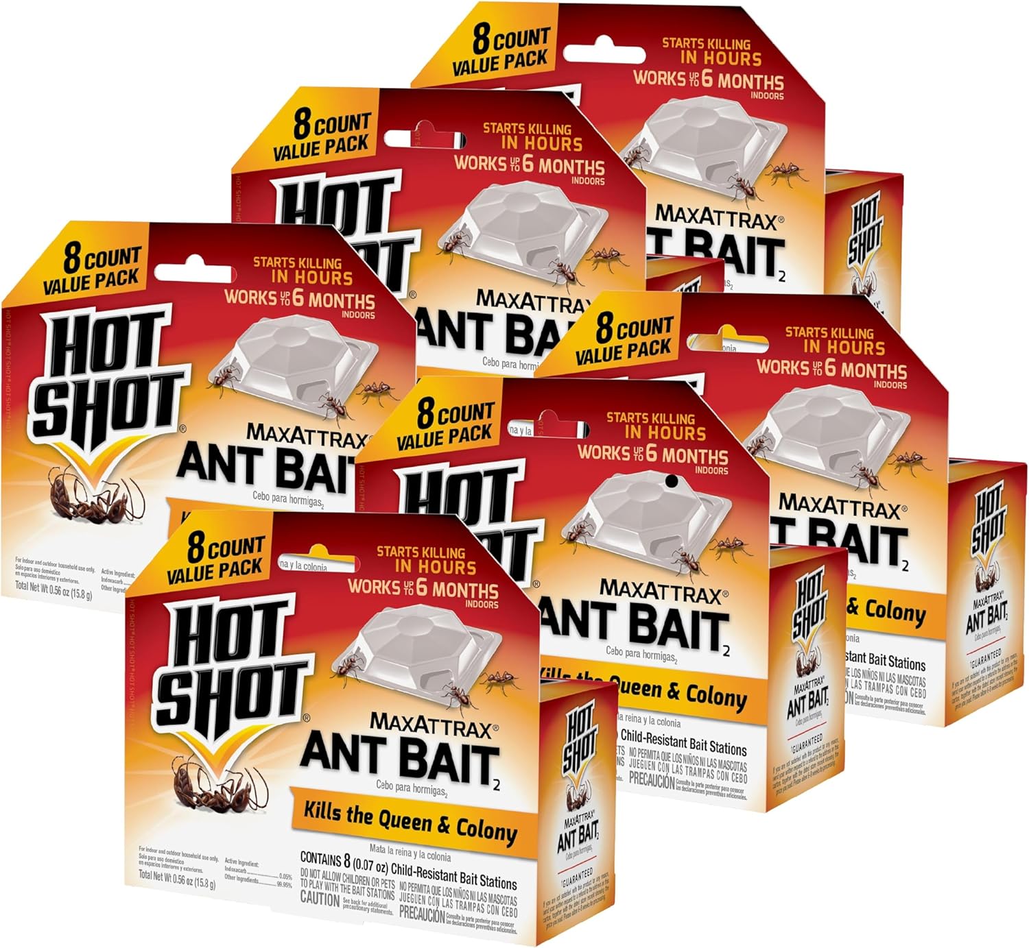 Hot Shot MaxAttrax Ant Bait 8 Count, Child-Resistant Bait Stations