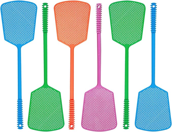 Fly Swatter Durable Plastic Heavy Duty Set, 6 Pack Colorful Can be Suspended Long Handle Flyswatter, Non-Slip Fly Swatter for Indoors, Classroom,Office and Outdoor