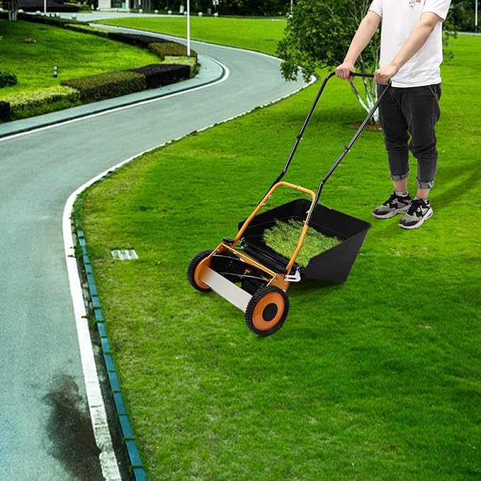 16 Inch Manual Push Reel Lawn Mower, Push Lawn Sweeper with Grass Catcher, Leaf Collector Lawn Sweeper for Villa Yards, Park Greening, Factory Greening, Meadow Forest Garden