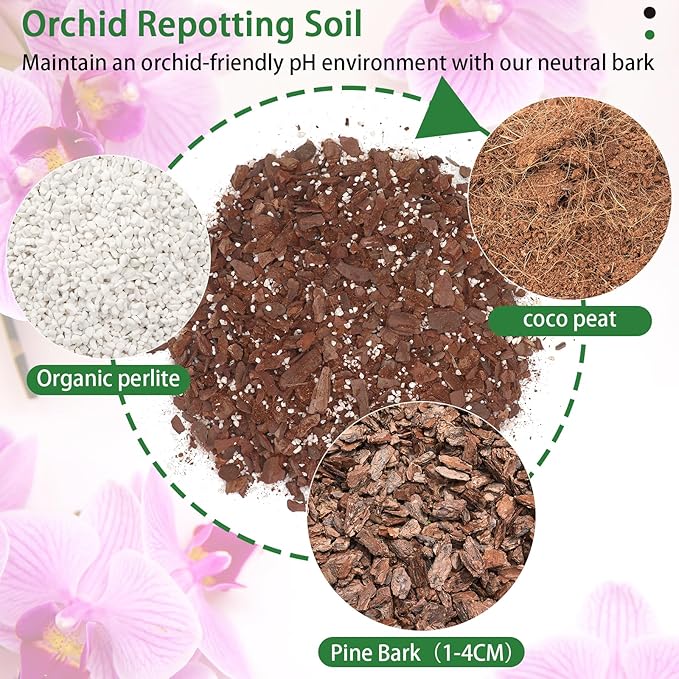 Orchid Potting Mix,Premium Orchid Bark Potting Mixture of Pine Bark,Perlite & Coco Peat Enhanced Drainage and Ventilation,Ideal for Repotting and Growing Indoor Plants Dendrobiums,Phalaenopsis,1QT