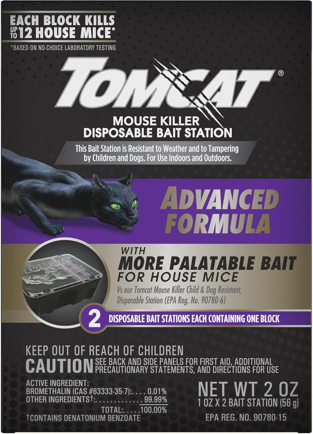 Tomcat Mouse Killer Refillable Bait Station with Advanced Formula Bait, 1 Station and 12 Poison Block Refills