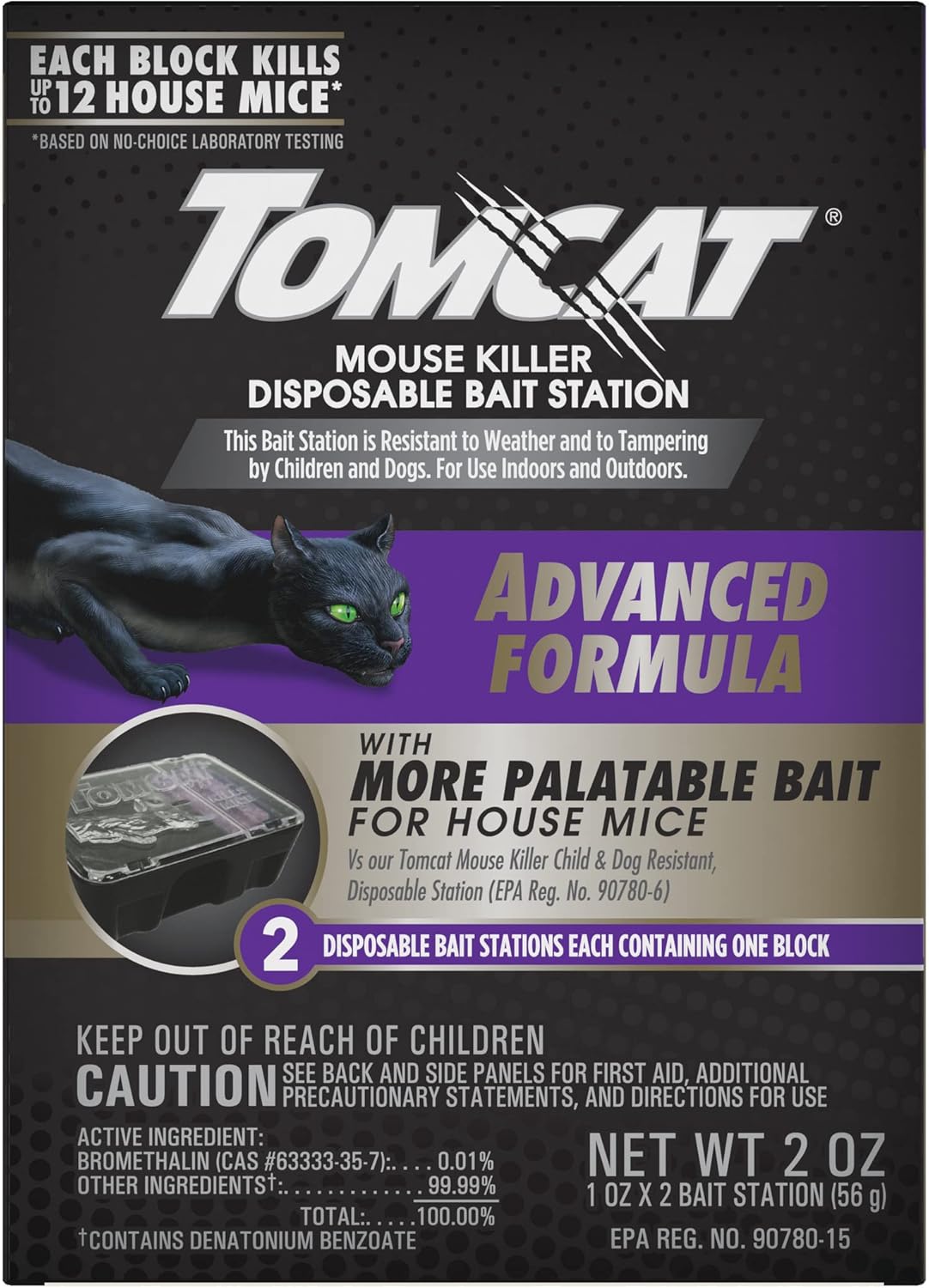 Tomcat Mouse Killer Refillable Bait Station with Advanced Formula Bait, 1 Station and 12 Poison Block Refills
